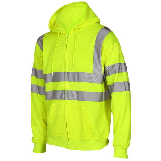 HI VIS VIZ HOODED SWEATSHIRT HIGH VISIBILITY REFLECTIVE WORKWEAR FLEECE JACKET