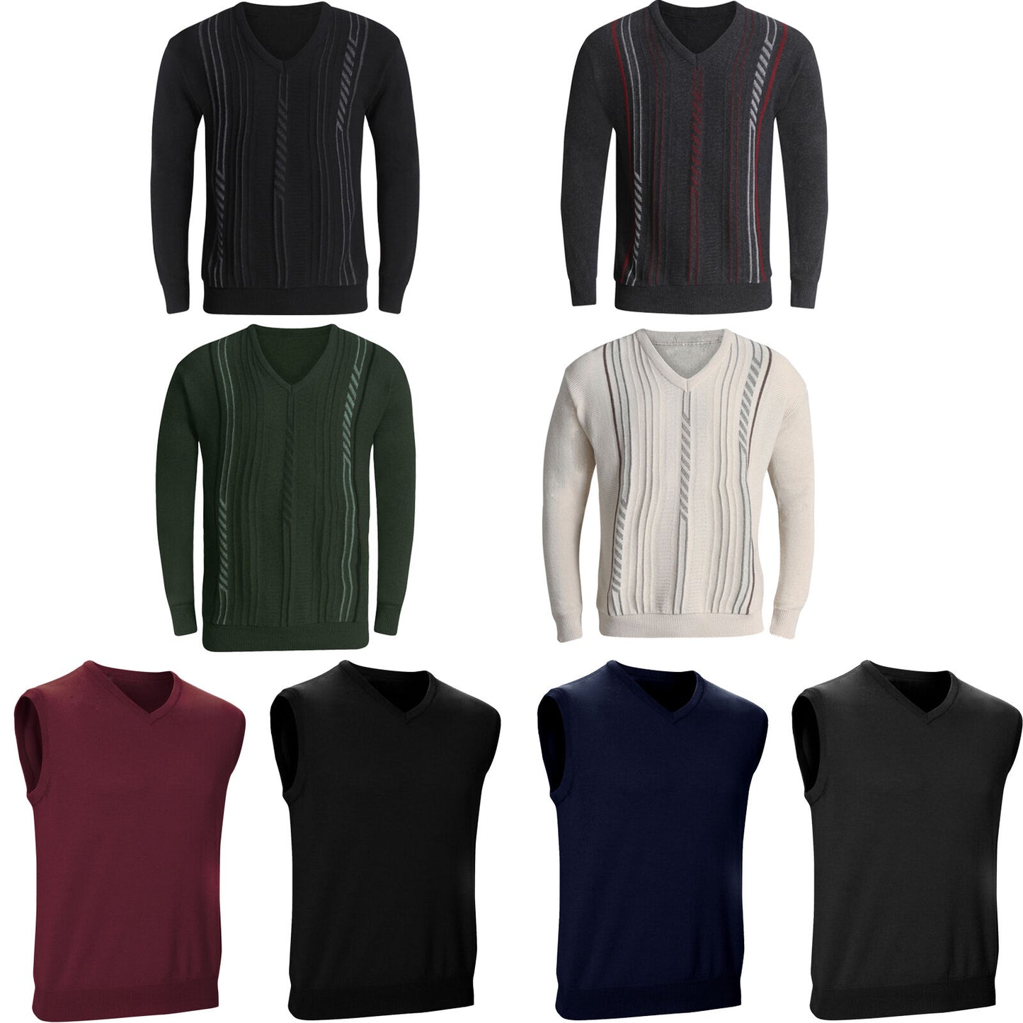 New Mens V Neck Jumper Pullover Sweater Long Sleeve Knitted Top Soft New Stripe