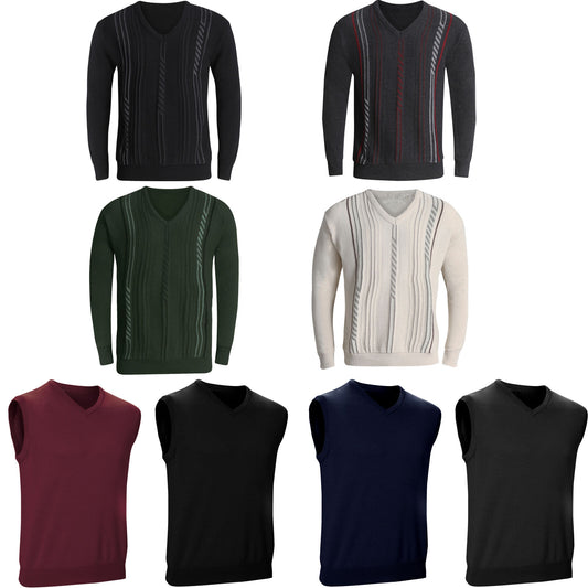 New Mens V Neck Jumper Pullover Sweater Long Sleeve Knitted Top Soft New Stripe