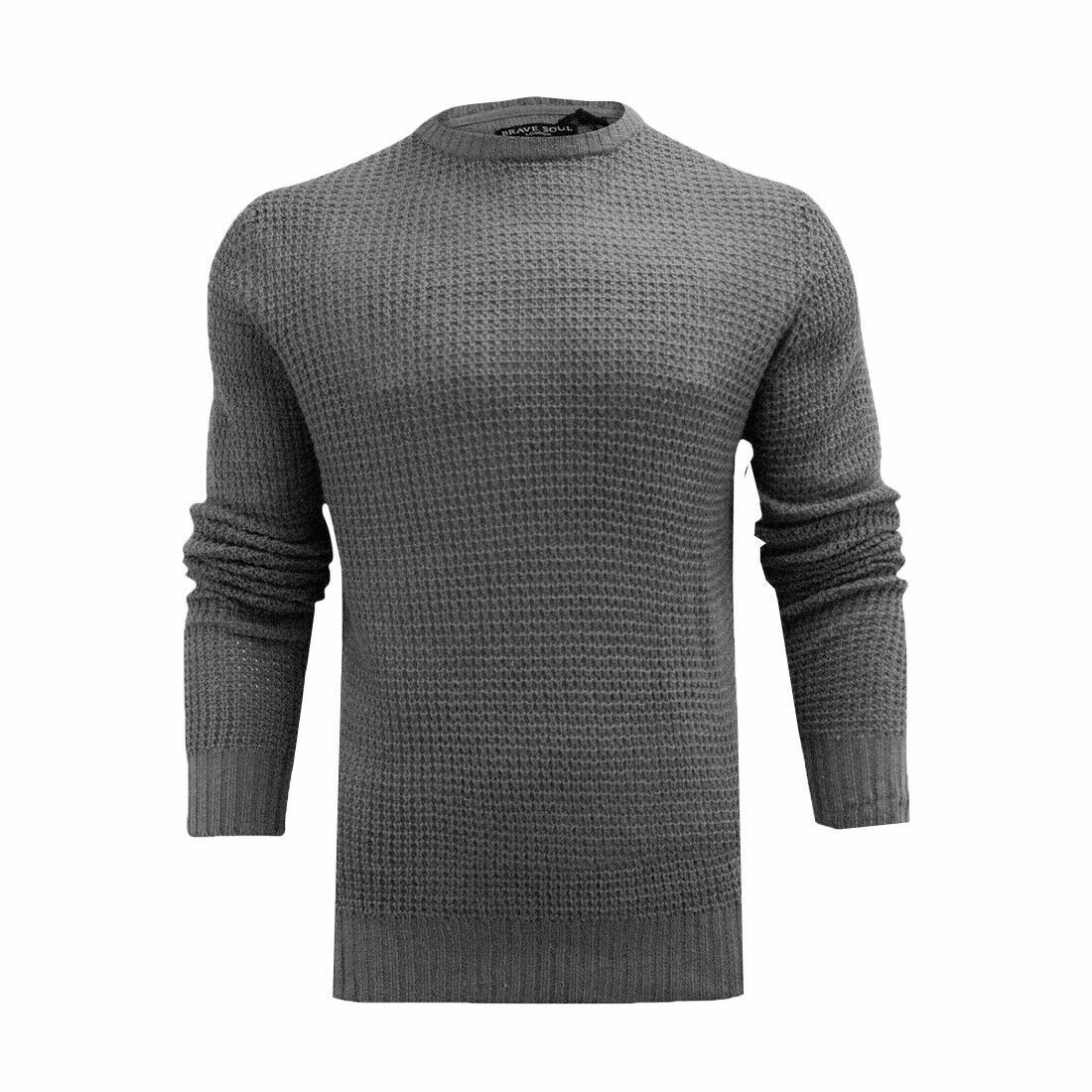 BRAVE SOUL MENS CREW NECK JUMPER LONG SLEEVE CHUNKY CABLE KNIT WINTER SWEATERS