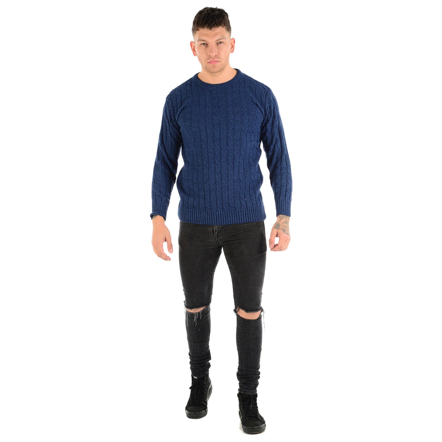 MENS CHUNKY CABLE KNIT JUMPER PLAIN PULLOVER THICK WARM WINTER KNITTED SWEATER Stylish & Warm Pullover Knit