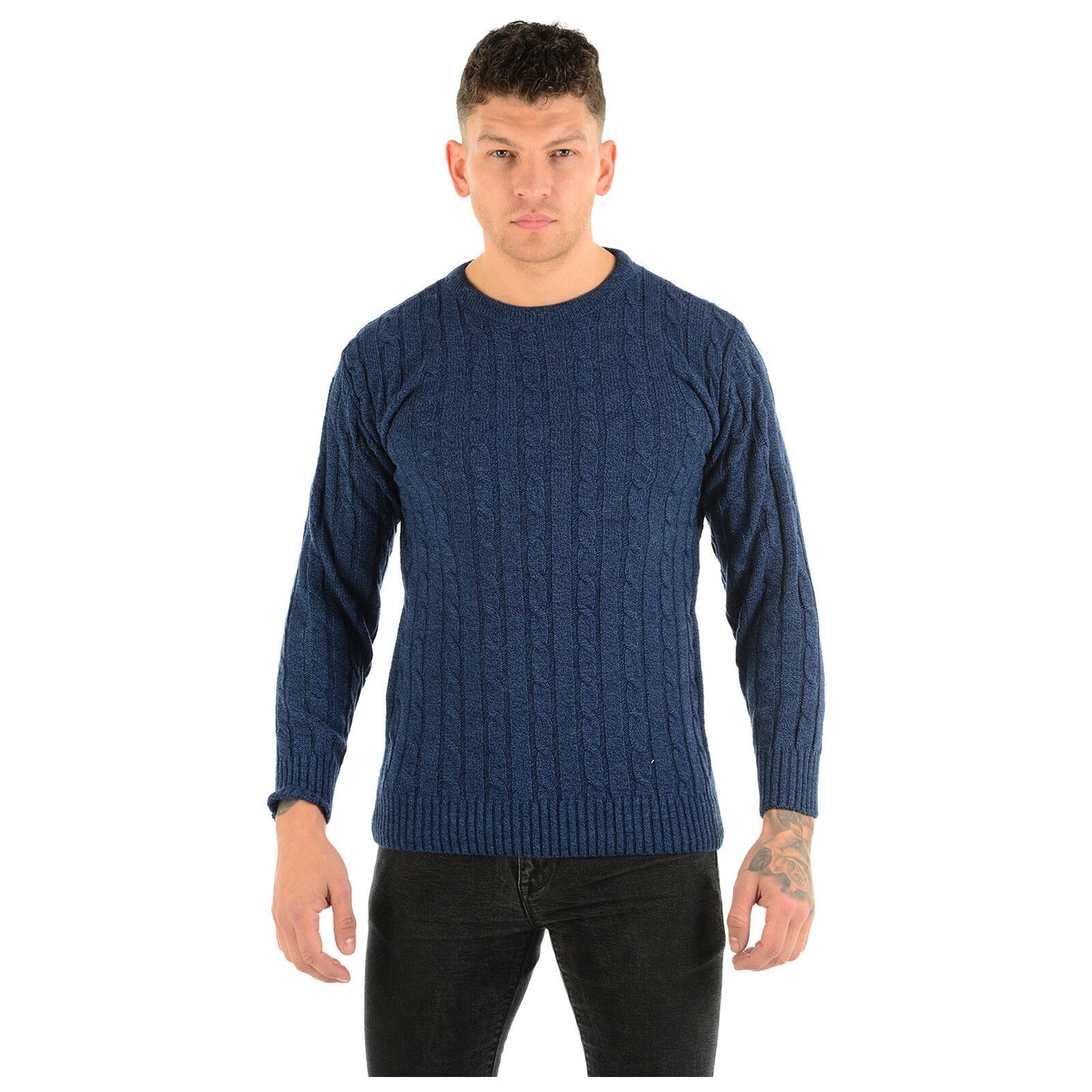 MENS CHUNKY CABLE KNIT JUMPER PLAIN PULLOVER THICK WARM WINTER KNITTED SWEATER Stylish & Warm Pullover Knit