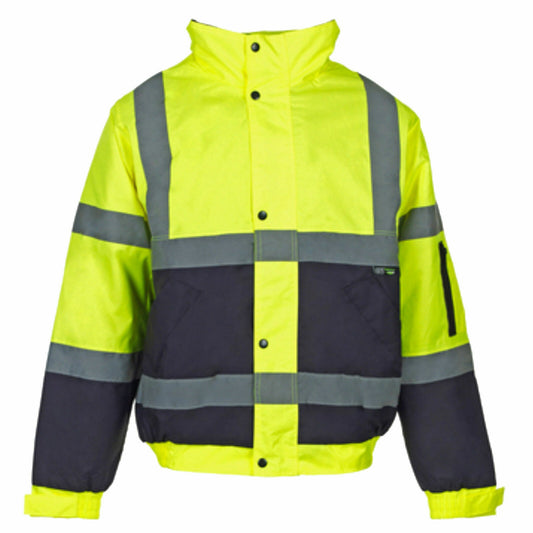 TWO TONE HI VIS JACKET PADDED WATERPROOF HOODED REFLECTIVE HIGH VISIBILITY SAFETY WORKWEAR COAT PPE MENS WINTER OUTERWEAR