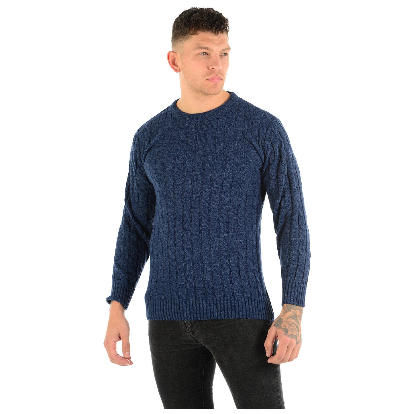 MENS CHUNKY CABLE KNIT JUMPER PLAIN PULLOVER THICK WARM WINTER KNITTED SWEATER Stylish & Warm Pullover Knit