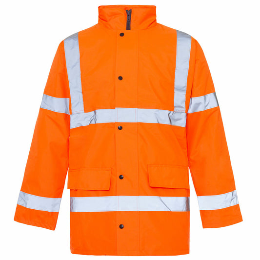 HI VIS PARKA JACKET HIGH VISIBILITY REFLECTIVE WATERPROOF PADDED HOODED WORKWEAR SAFETY COAT OUTDOOR WINTER