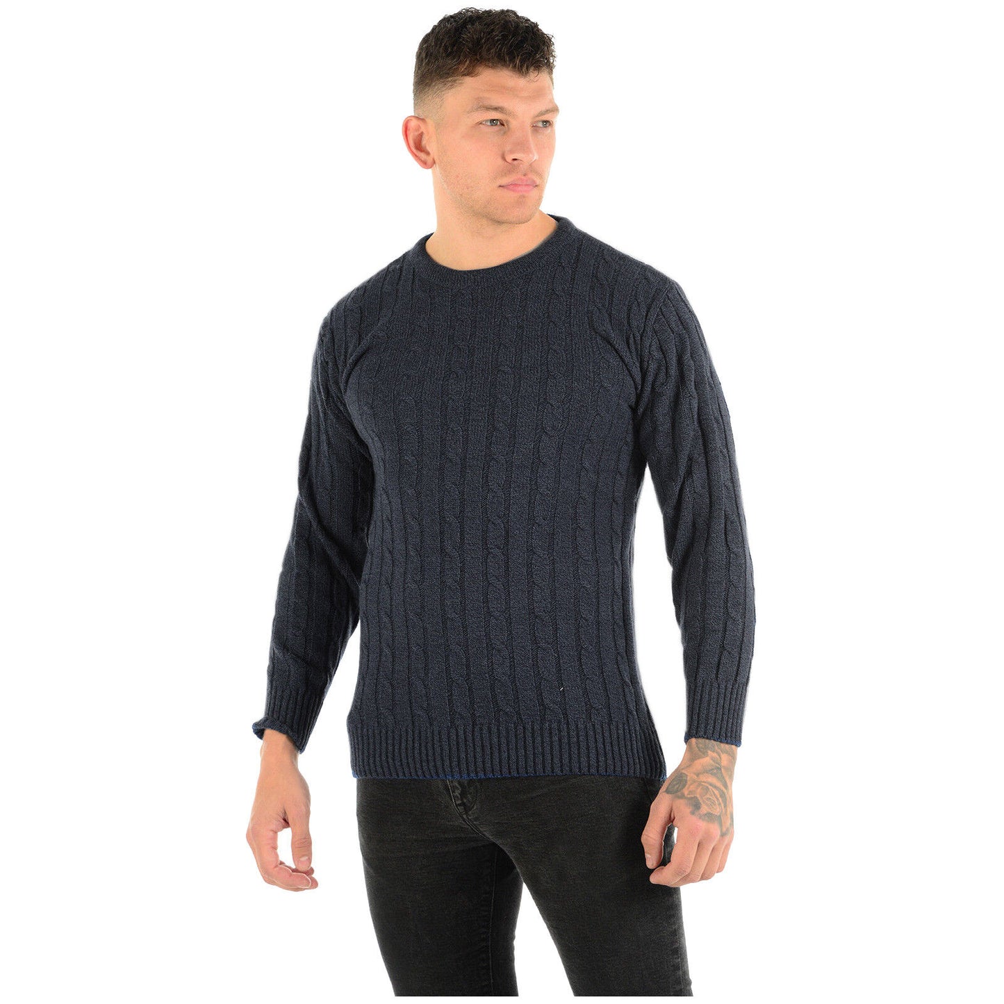 MENS CHUNKY CABLE KNIT JUMPER PLAIN PULLOVER THICK WARM WINTER KNITTED SWEATER Stylish & Warm Pullover Knit