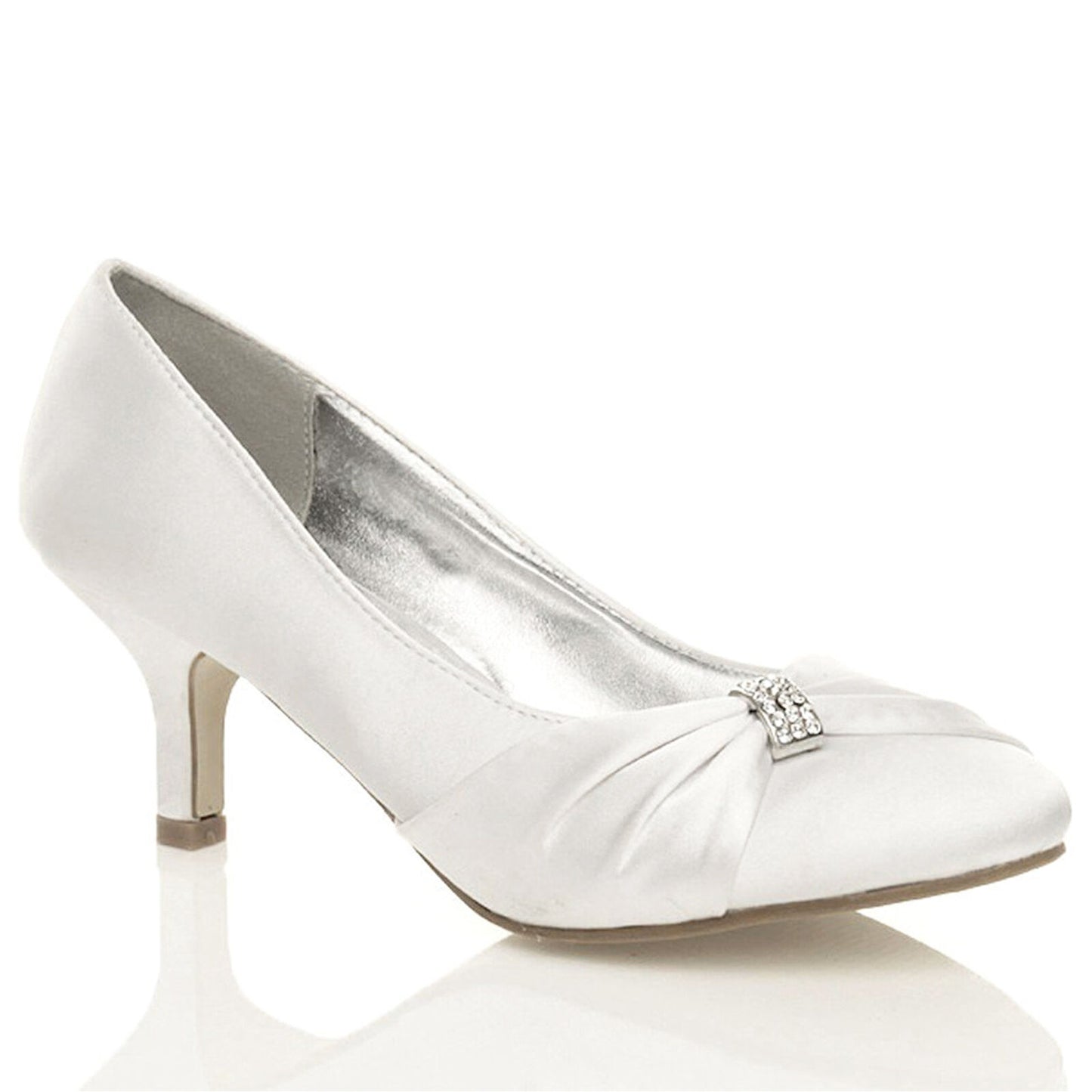WOMENS SHOES BRIDAL LADIES WEDDING BRIDESMAID STILETTO LOW KITTEN MID SATIN HEEL