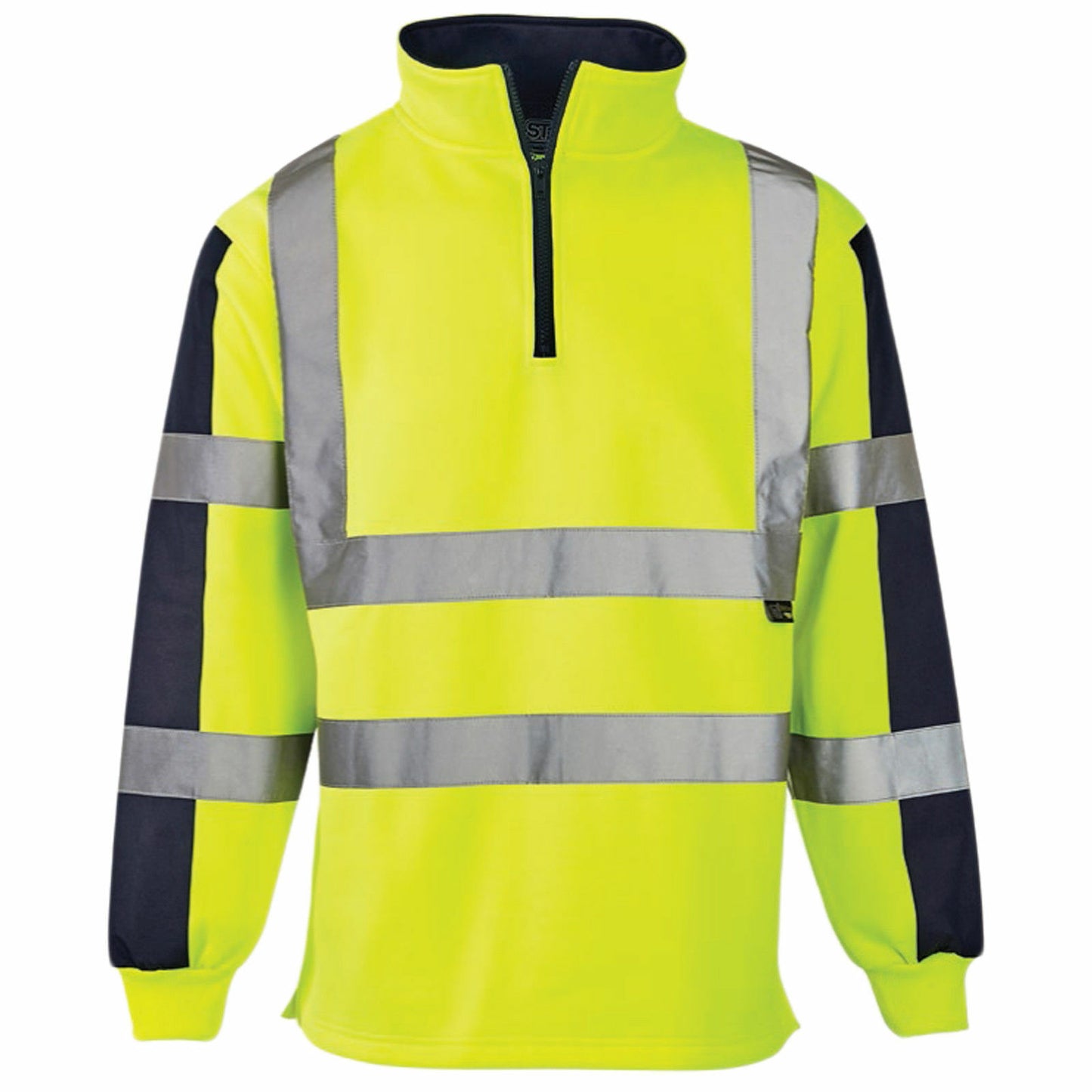 HI VIS VIZ TWO TONE RUGBY SHIRT SWEATSHIRT SAFETY SECURITY WORK WEAR JUMPER TOP