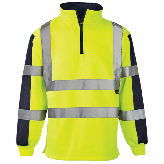 HI VIS VIZ TWO TONE RUGBY SHIRT SWEATSHIRT SAFETY SECURITY WORK WEAR JUMPER TOP