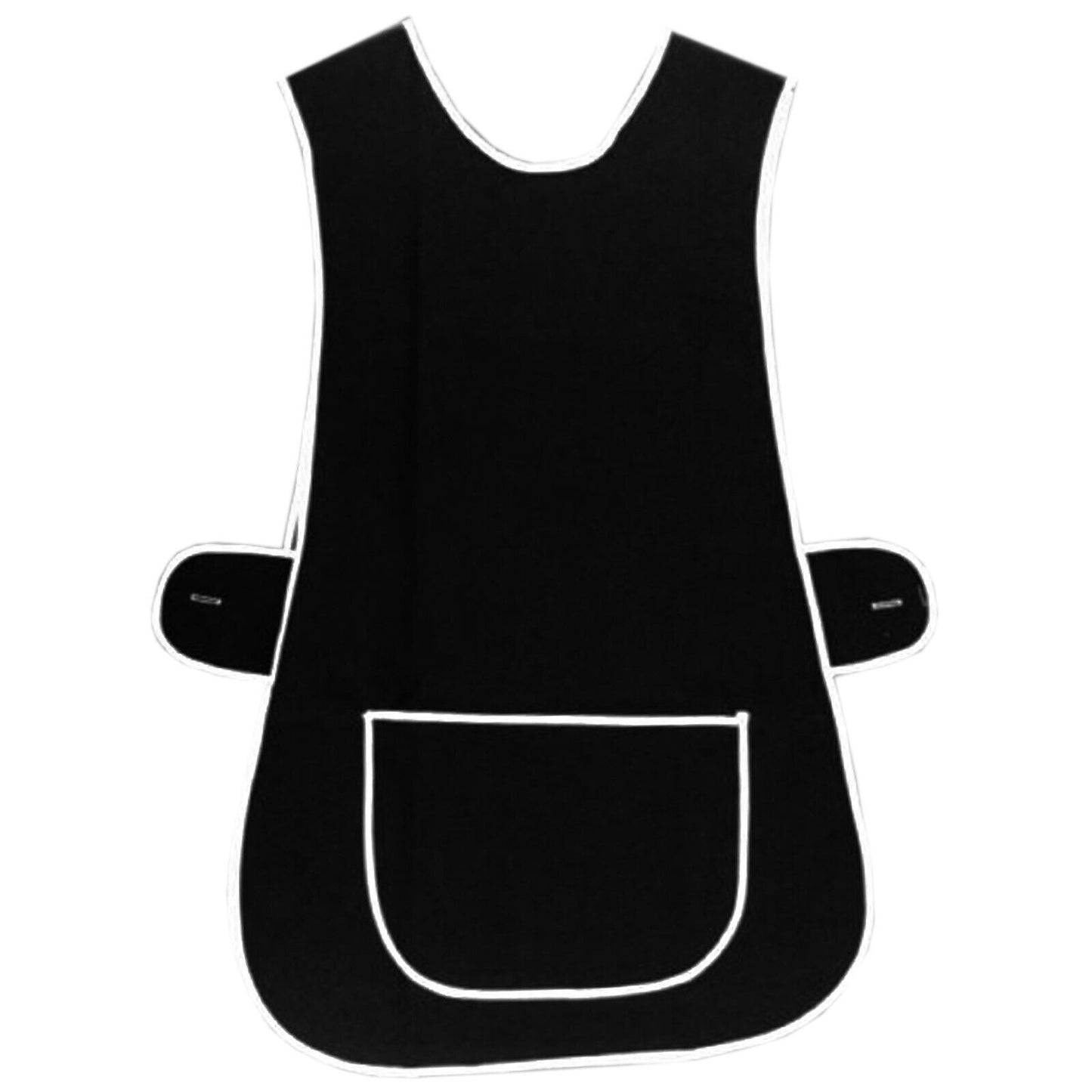 WOMENS TABARD LADIES APRON WITH POCKET WHITE PIPING CLEANING KITCHEN CHEF UNIFORM HOUSEKEEPING WORKWEAR