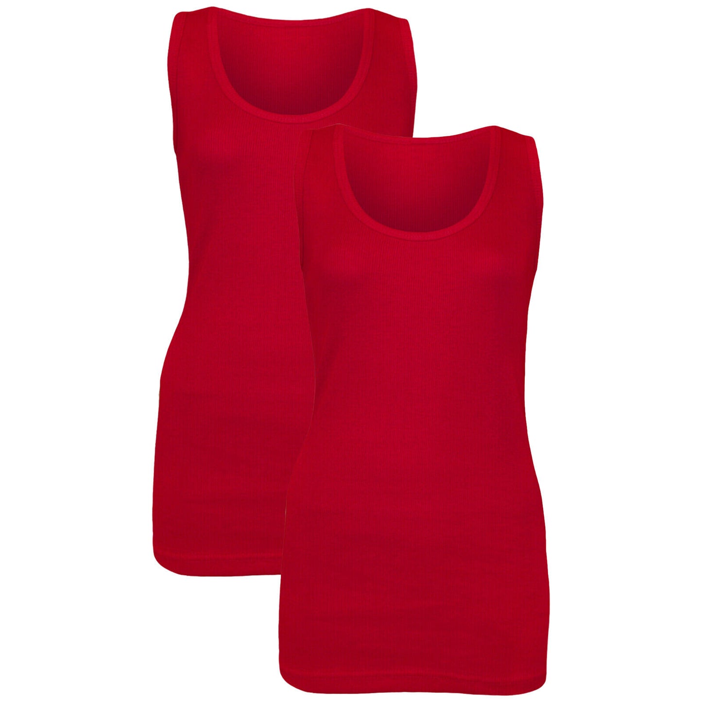 PACK OF 2 NEW LADIES WOMEN PLAIN SUMMER STRETCHY RIBBED CASUAL TOP T SHIRT VEST (Stretchy, Plain, Perfect for Warmer Days)