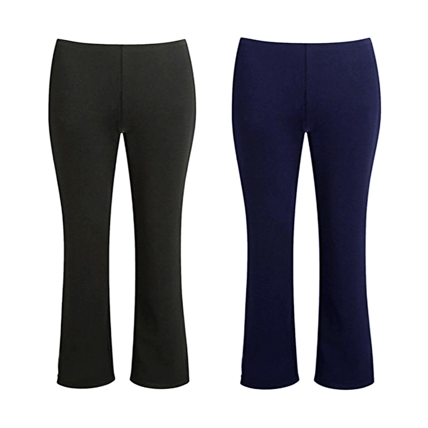 2 Pack Girls' Pull-Up School Trousers Finely Ribbed Pull On Navy School Trouser Elasticated Waist Stretch Pants Comfy Pants for Girls Sizes S-XL