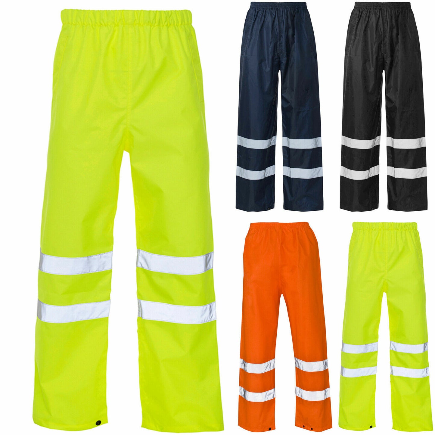 HI VIS OVER TROUSERS VISIBILITY VIZ REFLECTIVE SAFETY WORK WEAR WATERPROOF PANTS