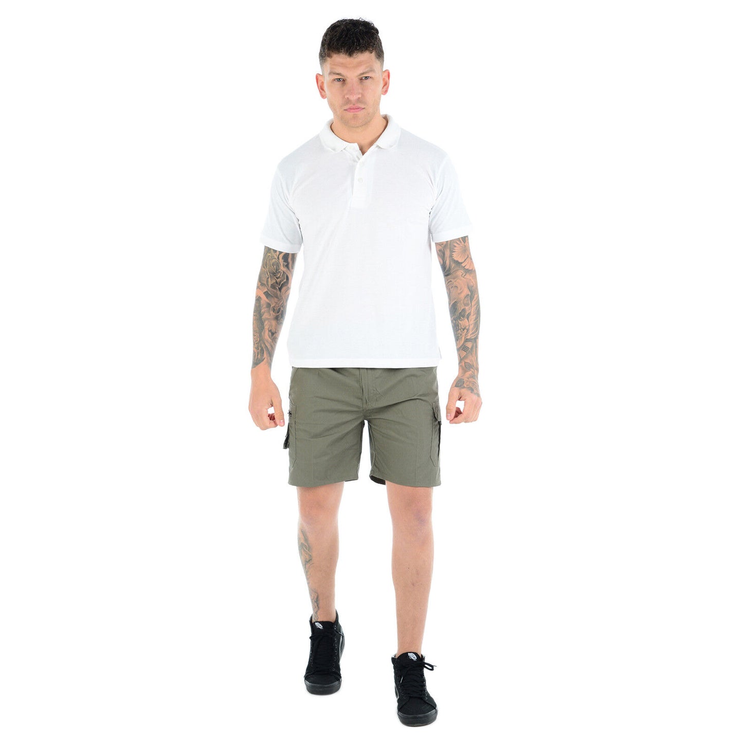 MENS PLAIN CARGO SHORTS QUICK DRY COMBAT CASUAL SUMMER BEACH WORKWEAR POLY COTTON MULTI POCKET LIGHTWEIGHT PANTS