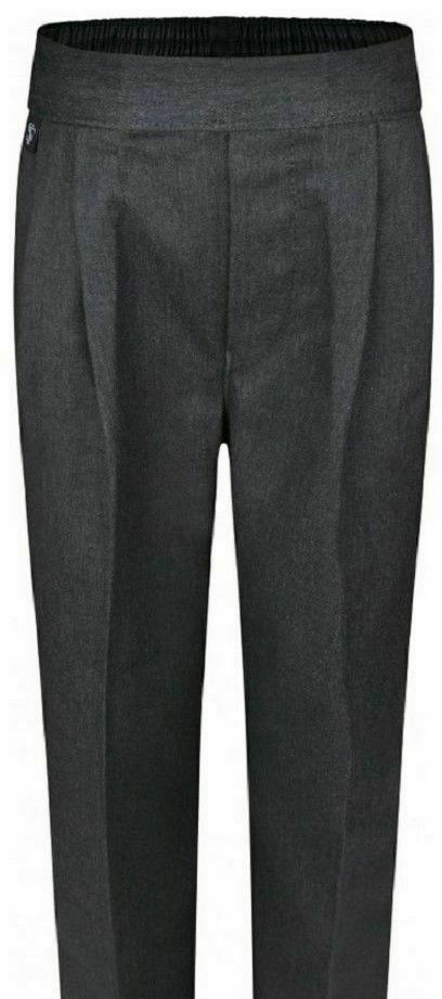 BOYS PULL UP SCHOOL TROUSER BLACK GREY NAVY ELASTICATED BACK SCHOOL WEAR UNIFORM