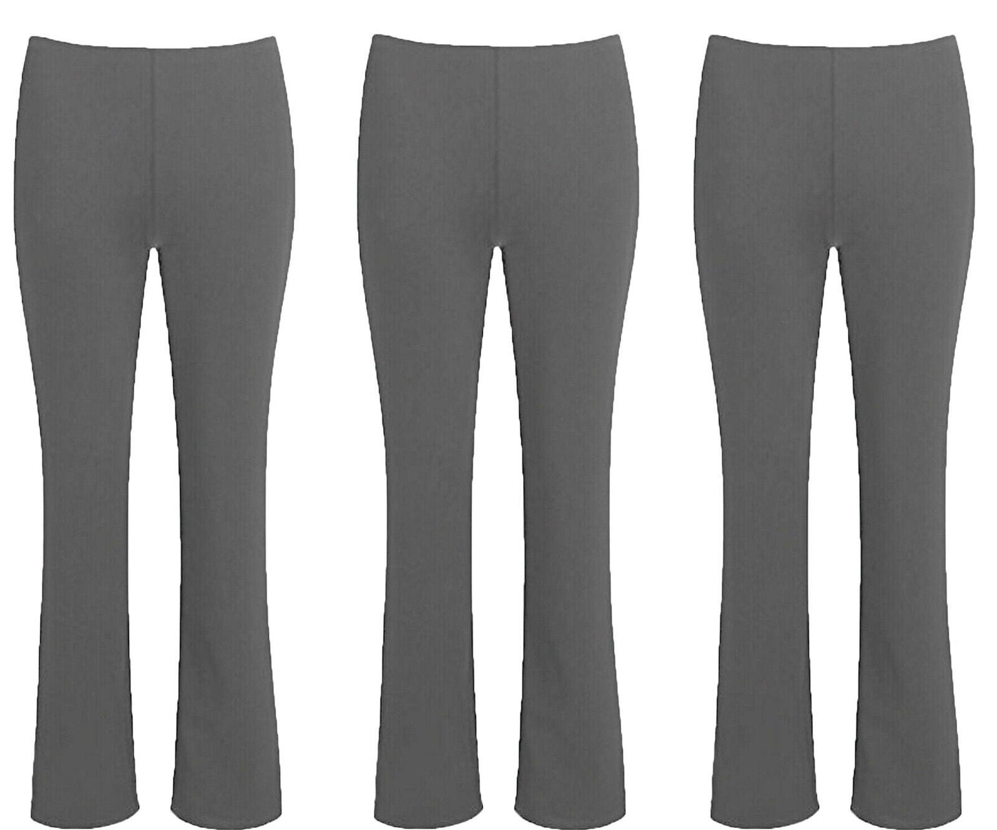 PACK OF 3 LADIES BOOTLEG TROUSERS WOMENS BOOTCUT STRETCH RIBBED ELASTIC WAIST PANTS COMFY CASUAL WORKWEAR FLEXIBLE FIT