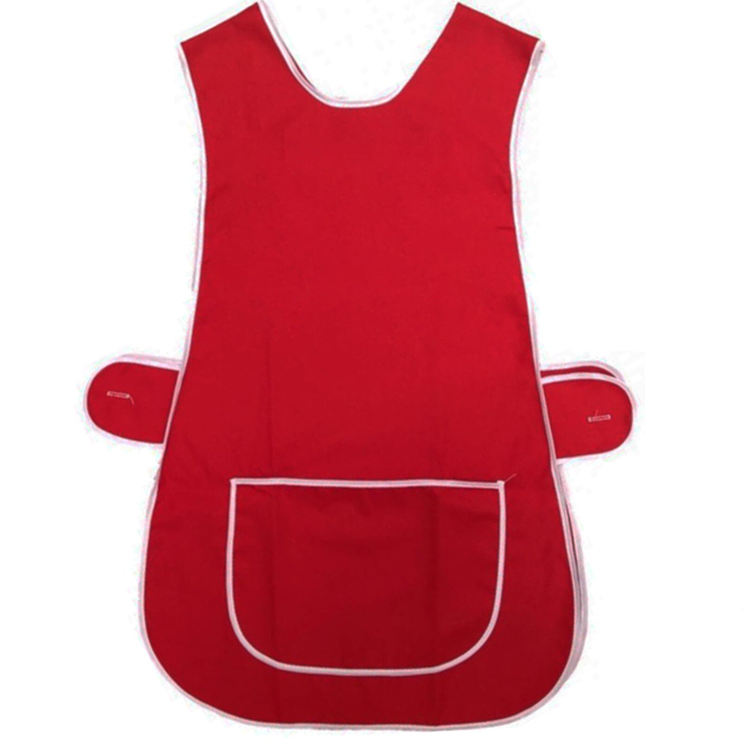 WHITE PIPING TABARD LADIES WOMEN APRON OVERALL KITCHEN CATERING CLEANING BAR TABBARD