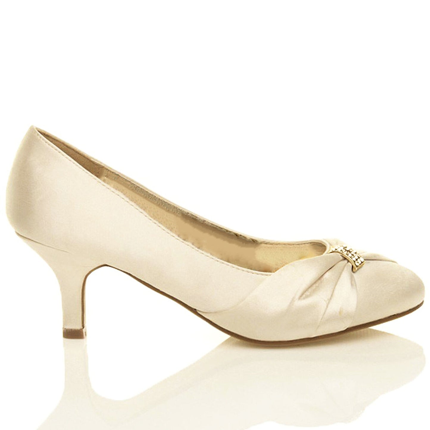 WOMENS SHOES BRIDAL LADIES WEDDING BRIDESMAID STILETTO LOW KITTEN MID SATIN HEEL