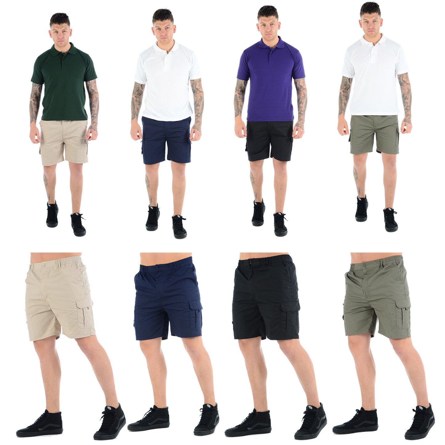MENS PLAIN CARGO SHORTS QUICK DRY COMBAT CASUAL SUMMER BEACH WORKWEAR POLY COTTON MULTI POCKET LIGHTWEIGHT PANTS