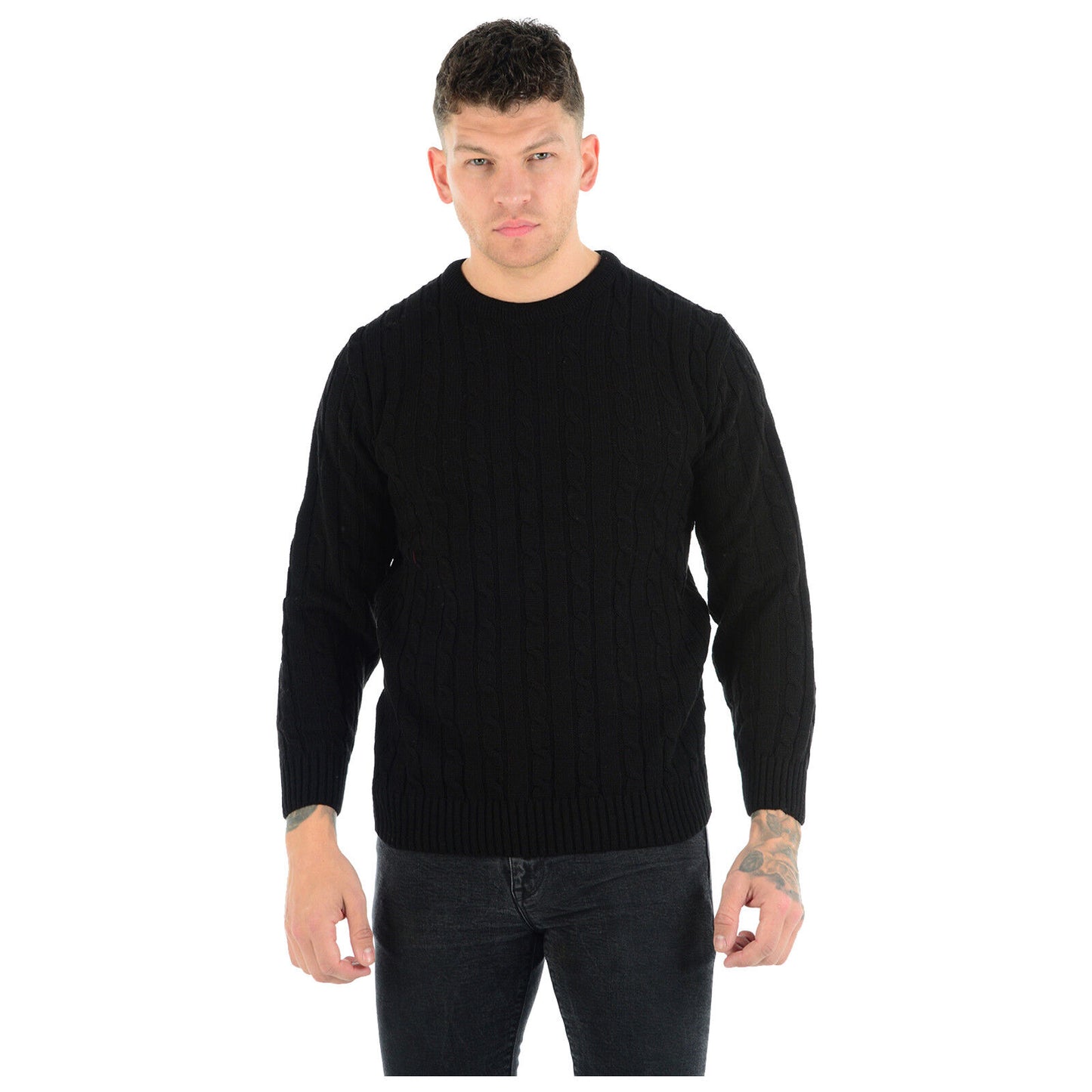 MENS CHUNKY CABLE KNIT JUMPER PLAIN PULLOVER THICK WARM WINTER KNITTED SWEATER Stylish & Warm Pullover Knit