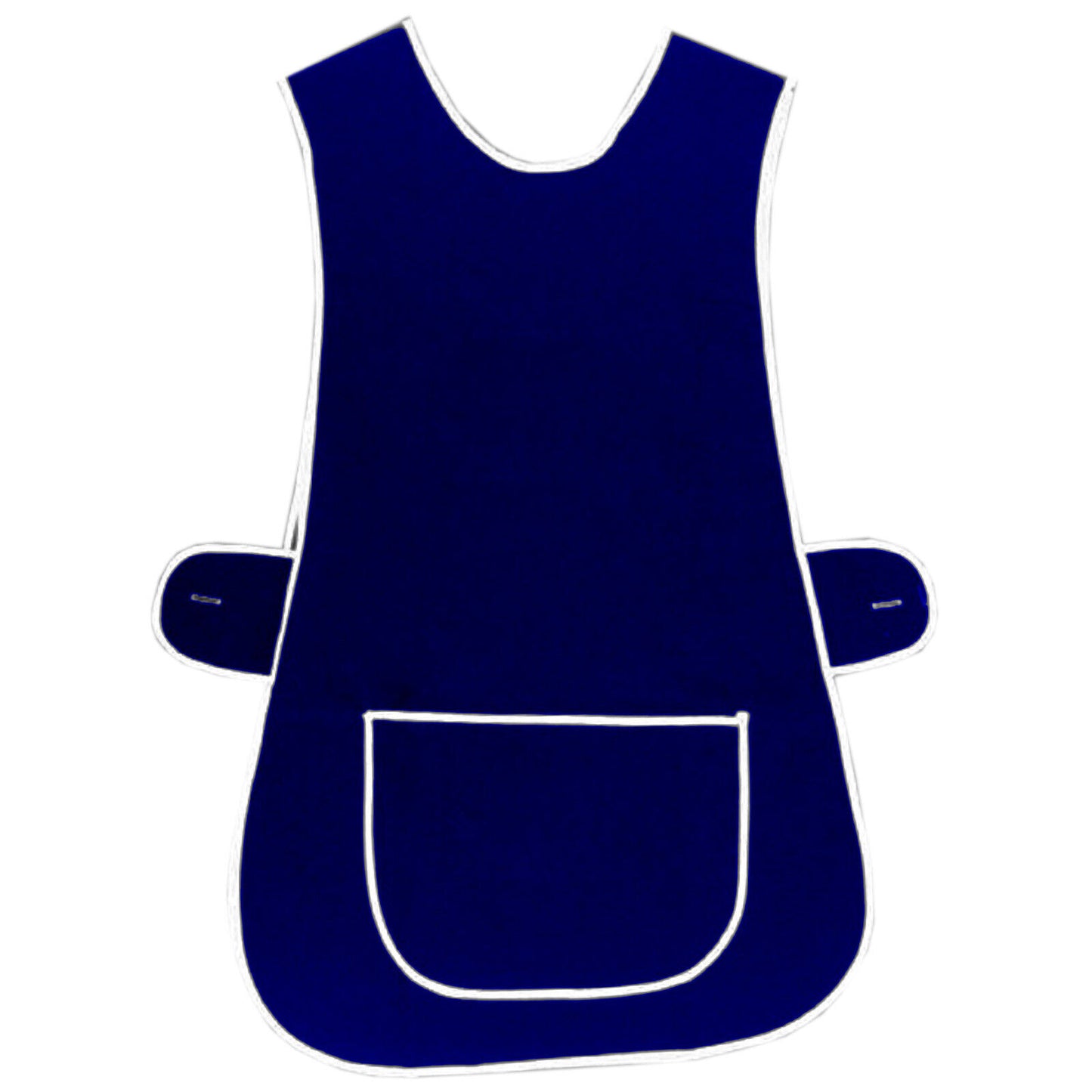WOMENS TABARD LADIES APRON WITH POCKET WHITE PIPING CLEANING KITCHEN CHEF UNIFORM HOUSEKEEPING WORKWEAR