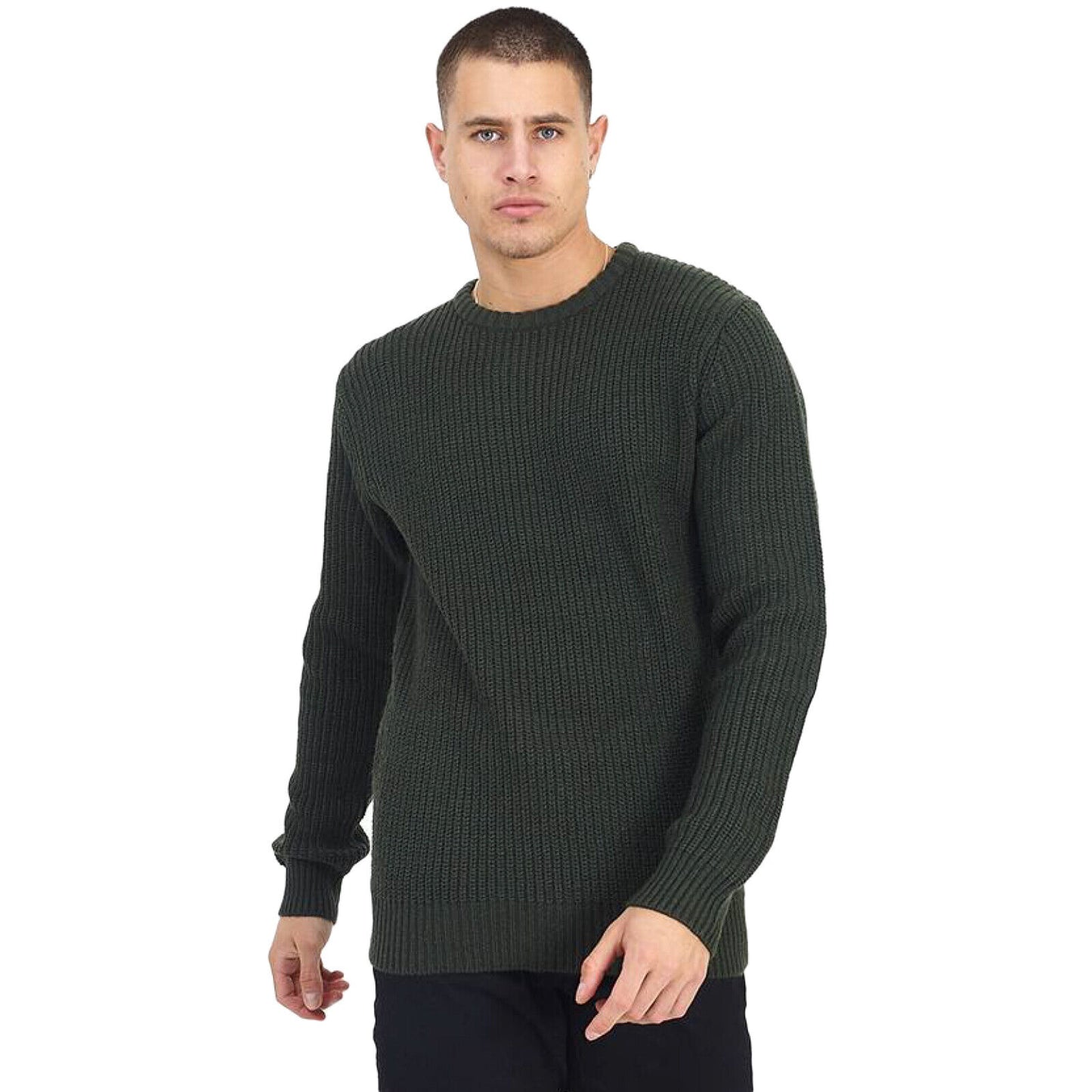 BRAVE SOUL MENS CREW NECK JUMPER LONG SLEEVE CHUNKY CABLE KNIT WINTER SWEATERS