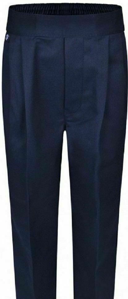 BOYS PULL UP SCHOOL TROUSER BLACK GREY NAVY ELASTICATED BACK SCHOOL WEAR UNIFORM
