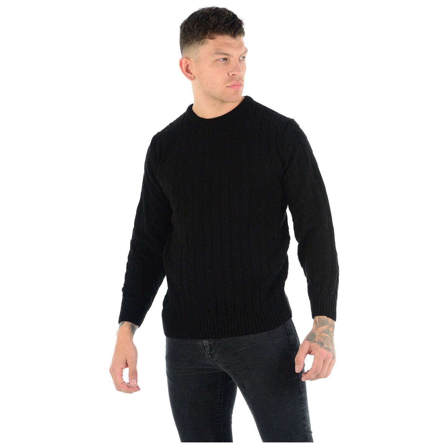 MENS CHUNKY CABLE KNIT JUMPER PLAIN PULLOVER THICK WARM WINTER KNITTED SWEATER Stylish & Warm Pullover Knit