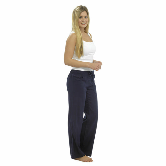 WOMENS LINEN TROUSERS SUMMER CASUAL HOLIDAY PANTS ELASTIC WAIST BOTTOMS