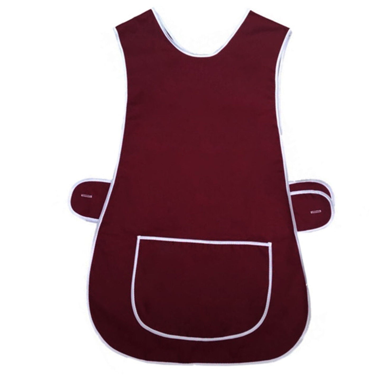 WHITE PIPING TABARD LADIES WOMEN APRON OVERALL KITCHEN CATERING CLEANING BAR TABBARD
