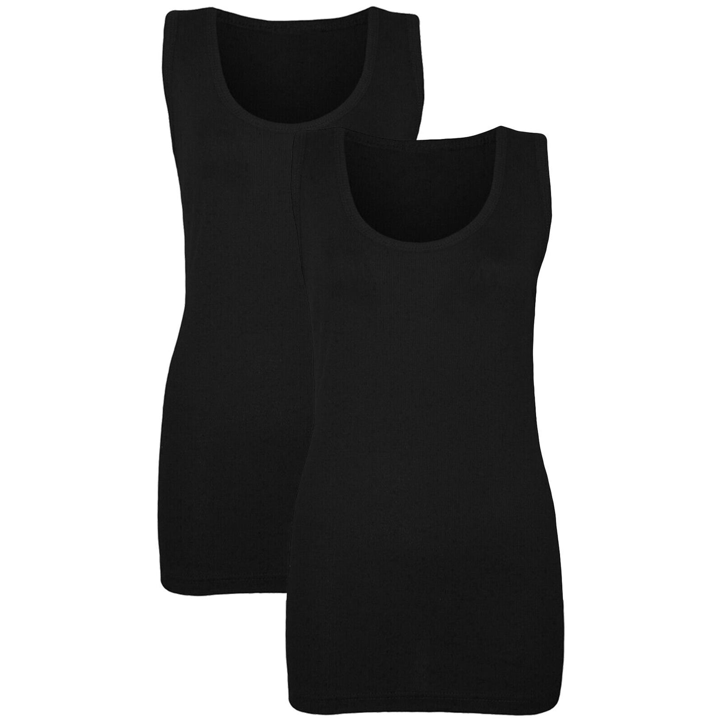 PACK OF 2 NEW LADIES WOMEN PLAIN SUMMER STRETCHY RIBBED CASUAL TOP T SHIRT VEST (Stretchy, Plain, Perfect for Warmer Days)