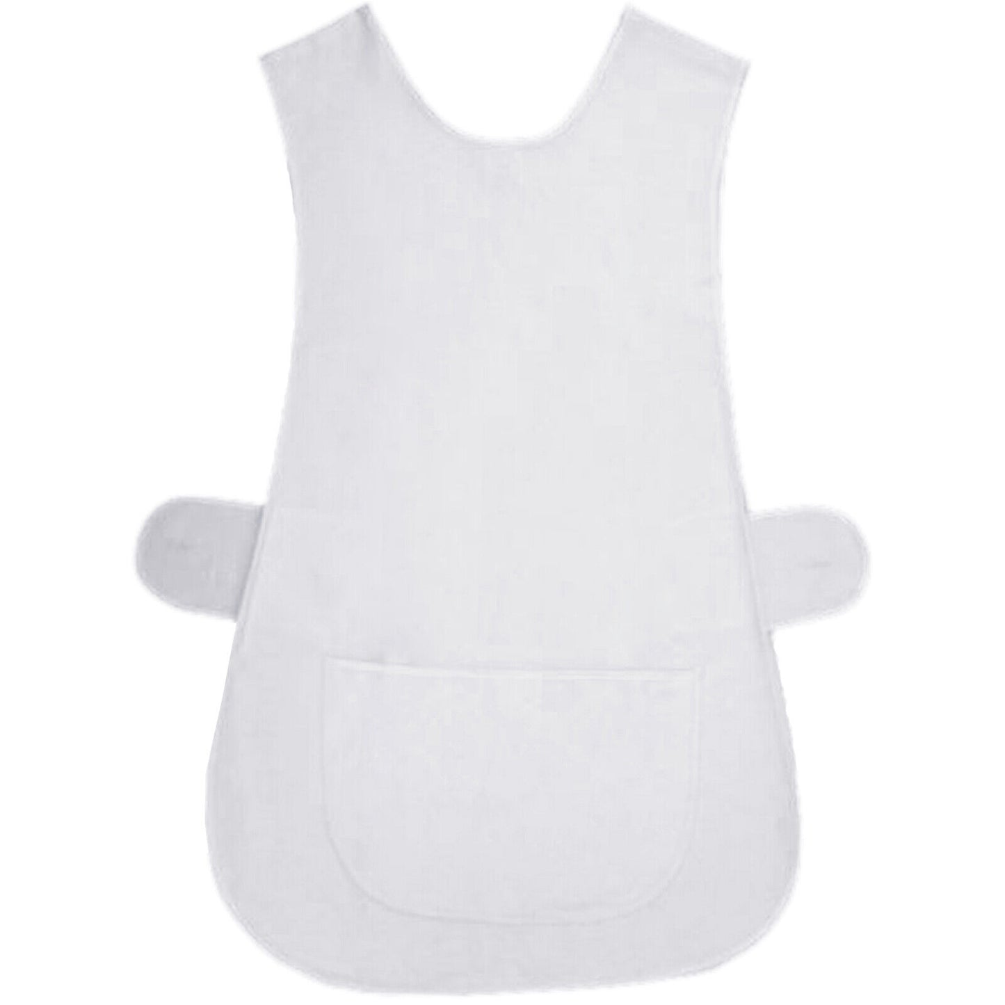 WOMENS TABARD LADIES APRON WITH POCKET WHITE PIPING CLEANING KITCHEN CHEF UNIFORM HOUSEKEEPING WORKWEAR