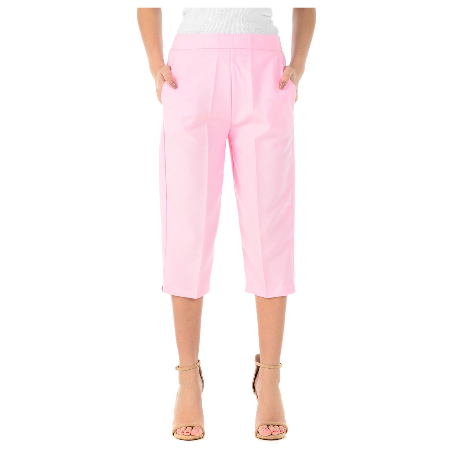 WOMENS 3/4 CAPRI TROUSERS SUMMER LIGHTWEIGHT CROPPED PANTS UK 10–24