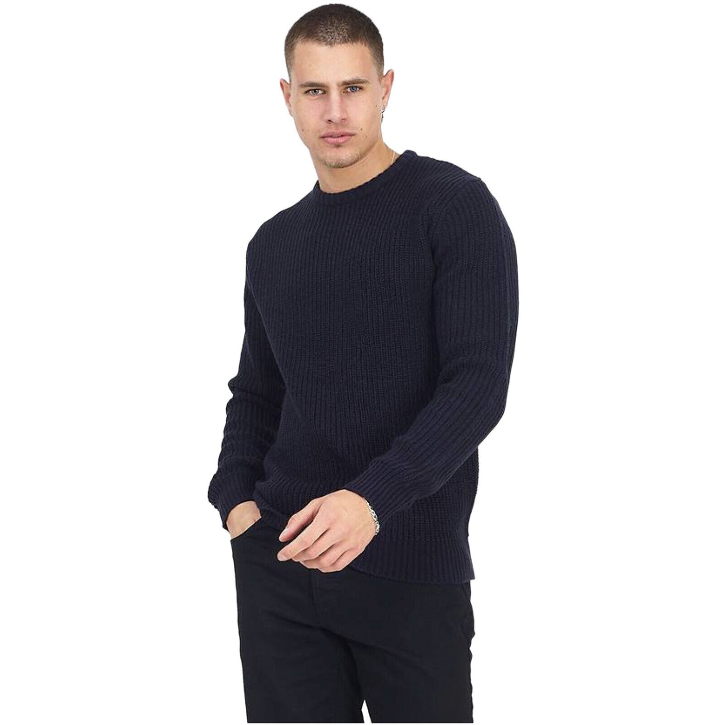 BRAVE SOUL MENS CREW NECK JUMPER LONG SLEEVE CHUNKY CABLE KNIT WINTER SWEATERS