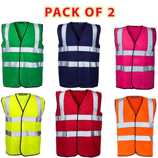 2 PACK HI VIS VEST SAFETY WAISTCOAT HIGH VISIBILITY WORKWEAR SECURITY CONTRACTOR REFLECTIVE JACKET LIGHTWEIGHT PPE SAFETY VESTS