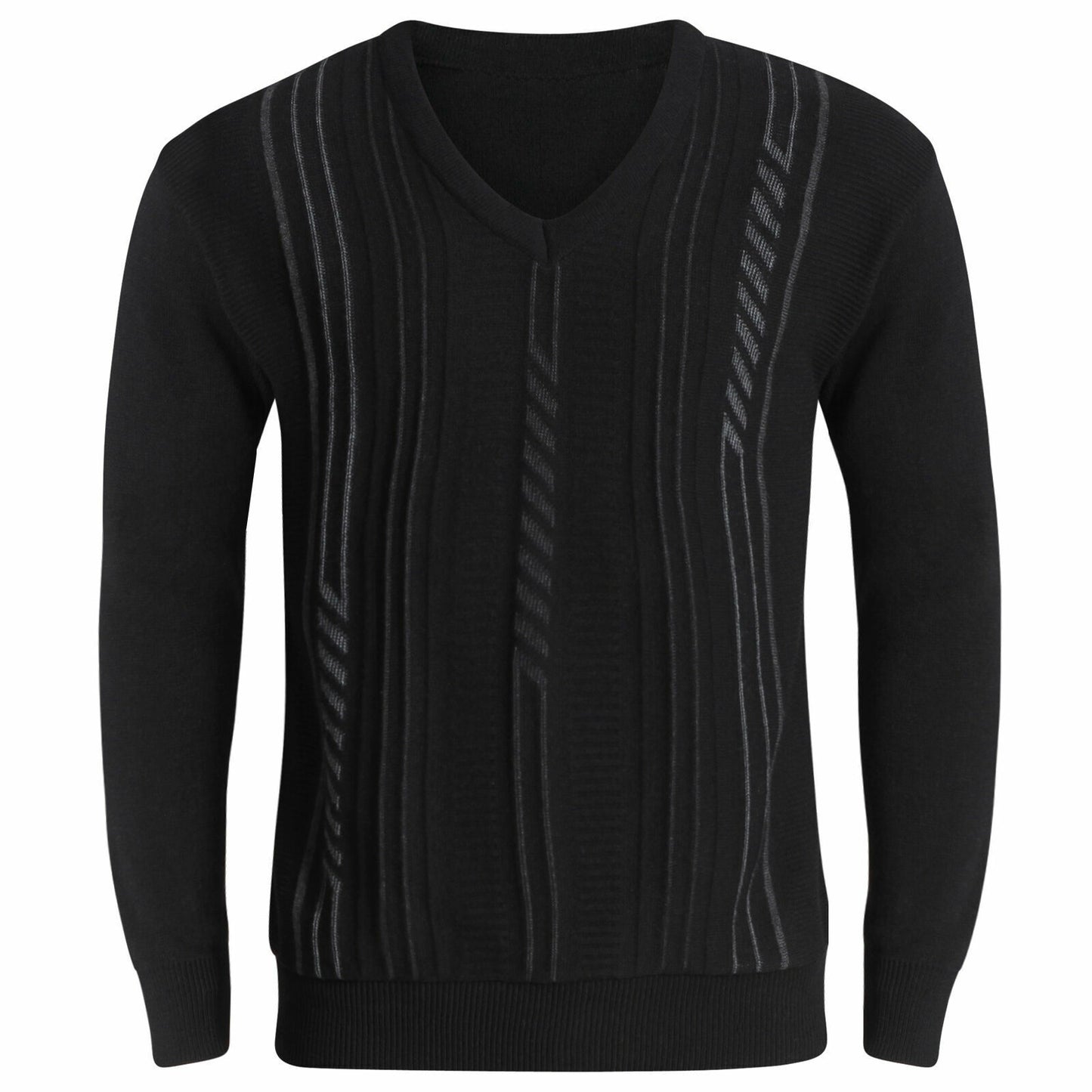 New Mens V Neck Jumper Pullover Sweater Long Sleeve Knitted Top Soft New Stripe