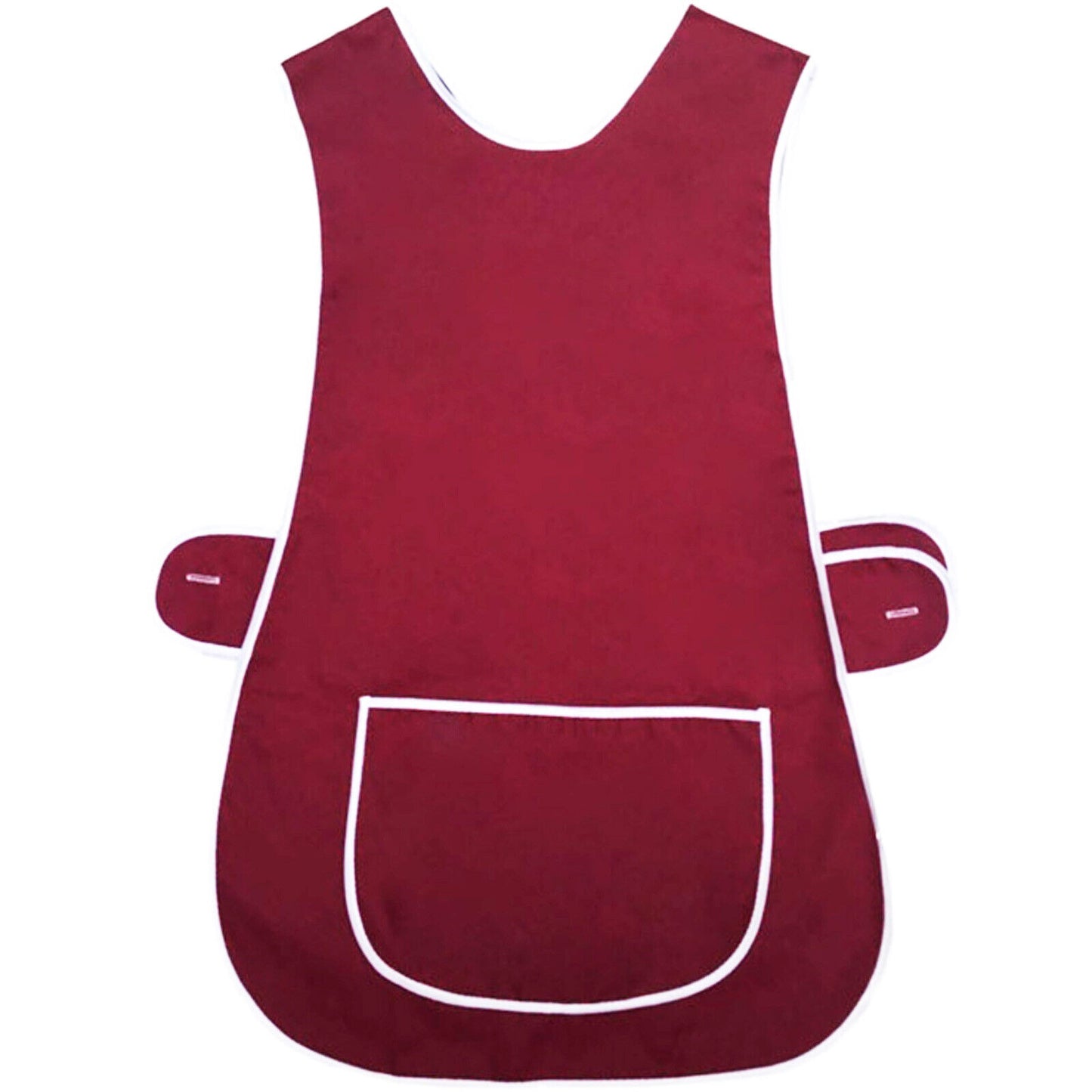 WOMENS TABARD LADIES APRON WITH POCKET WHITE PIPING CLEANING KITCHEN CHEF UNIFORM HOUSEKEEPING WORKWEAR