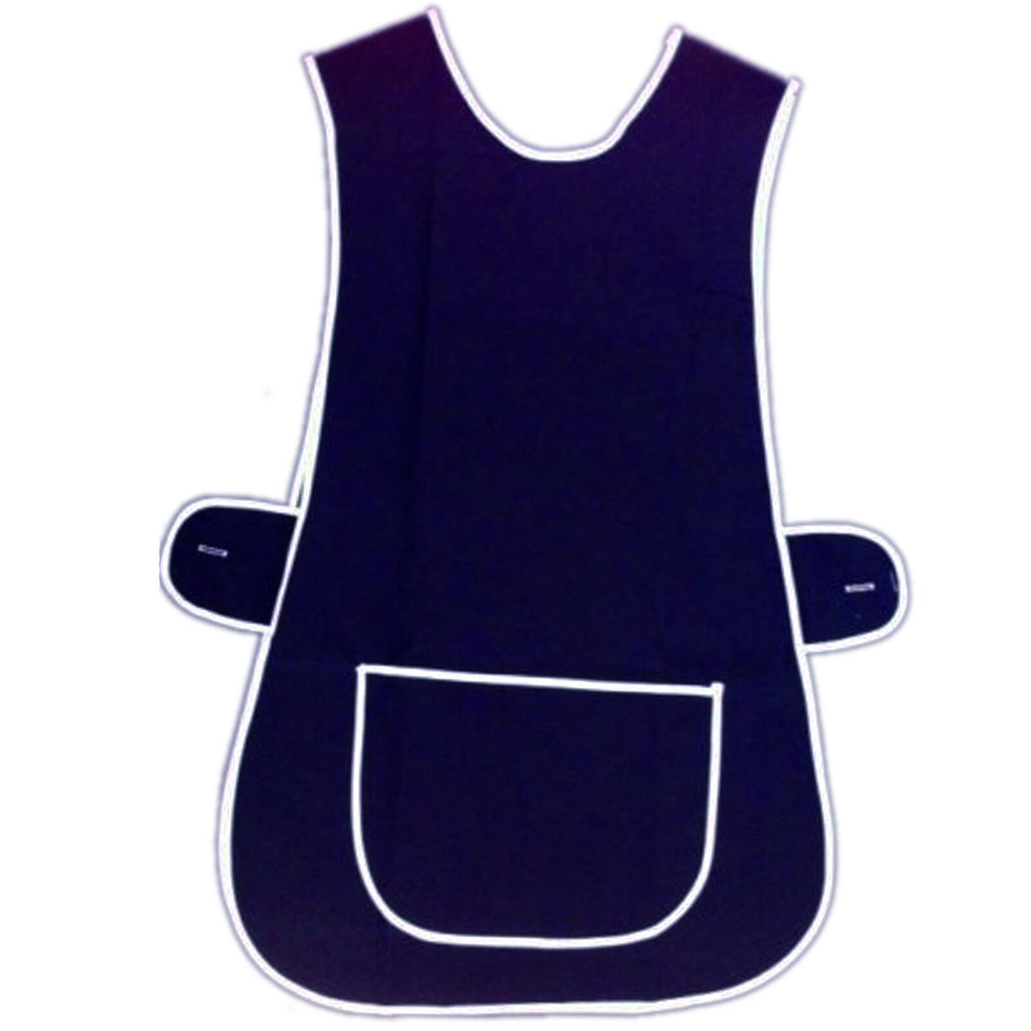 WHITE PIPING TABARD LADIES WOMEN APRON OVERALL KITCHEN CATERING CLEANING BAR TABBARD