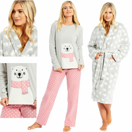 LADIES WOMENS DRESSING GOWN POLAR FLEECE ROBE WINTER PYJAMAS BATHROBE NIGHTWEAR PJS WARM COSY LOUNGE WEAR HOUSECOAT SLEEPWEAR