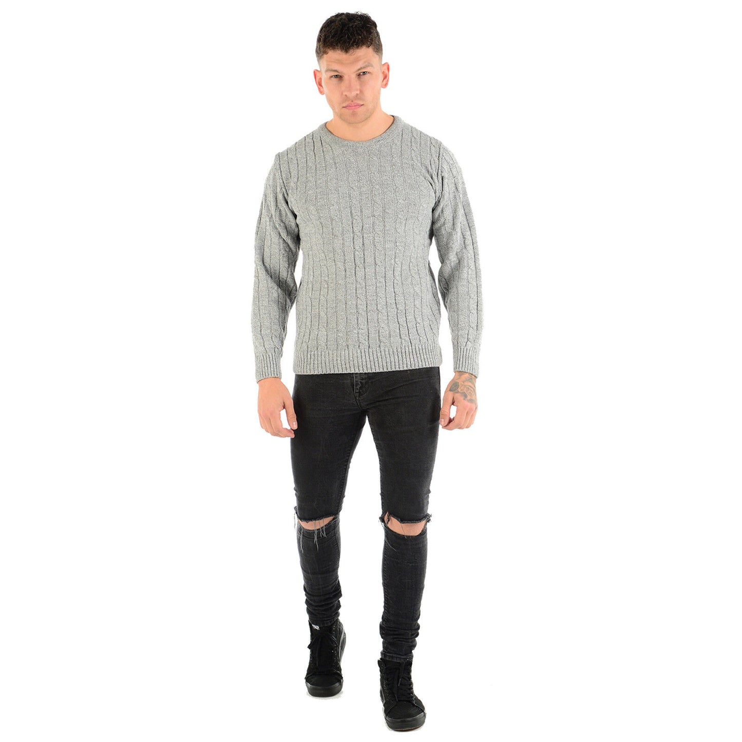 MENS CHUNKY CABLE KNIT JUMPER PLAIN PULLOVER THICK WARM WINTER KNITTED SWEATER Stylish & Warm Pullover Knit
