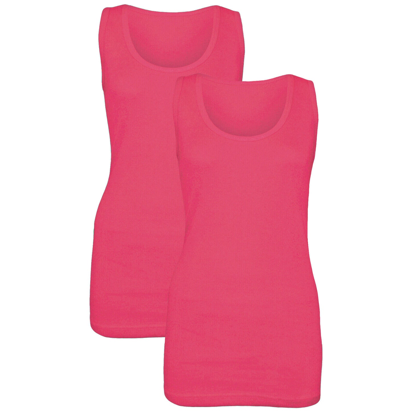 PACK OF 2 NEW LADIES WOMEN PLAIN SUMMER STRETCHY RIBBED CASUAL TOP T SHIRT VEST (Stretchy, Plain, Perfect for Warmer Days)