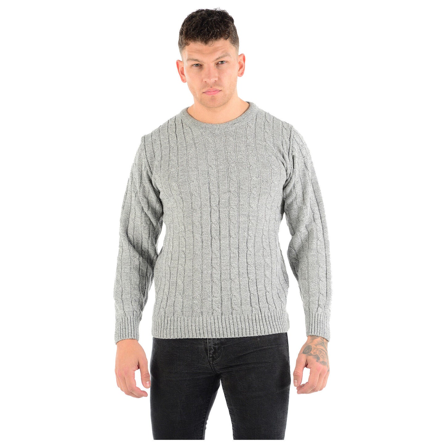 MENS CHUNKY CABLE KNIT JUMPER PLAIN PULLOVER THICK WARM WINTER KNITTED SWEATER Stylish & Warm Pullover Knit