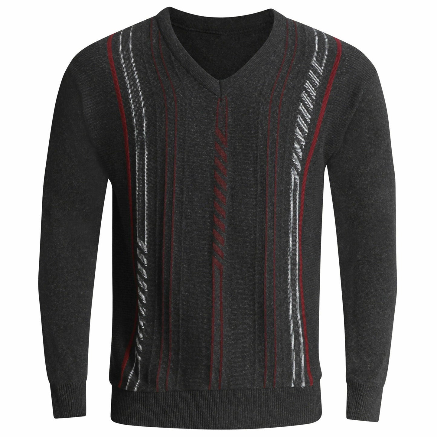 New Mens V Neck Jumper Pullover Sweater Long Sleeve Knitted Top Soft New Stripe