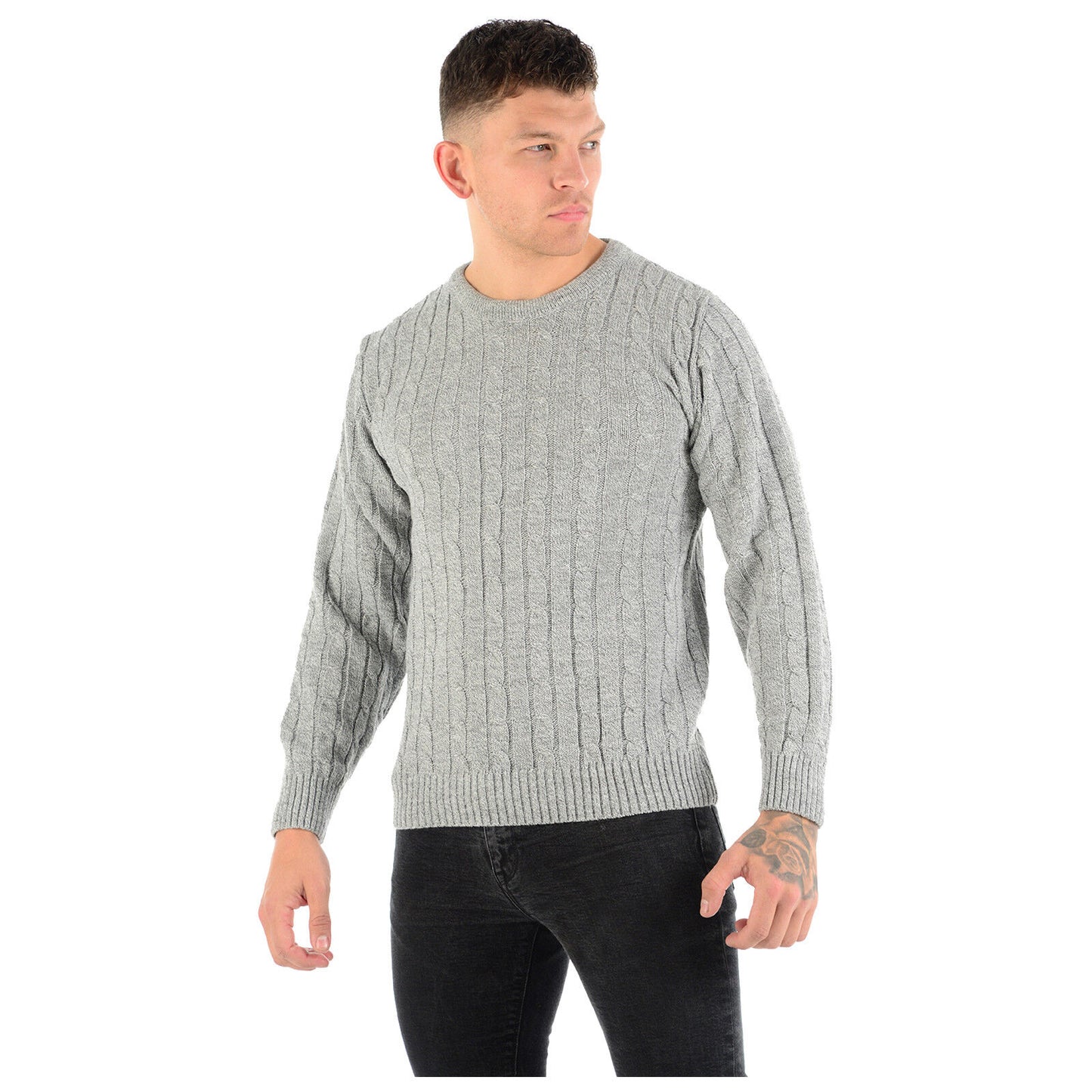 MENS CHUNKY CABLE KNIT JUMPER PLAIN PULLOVER THICK WARM WINTER KNITTED SWEATER Stylish & Warm Pullover Knit
