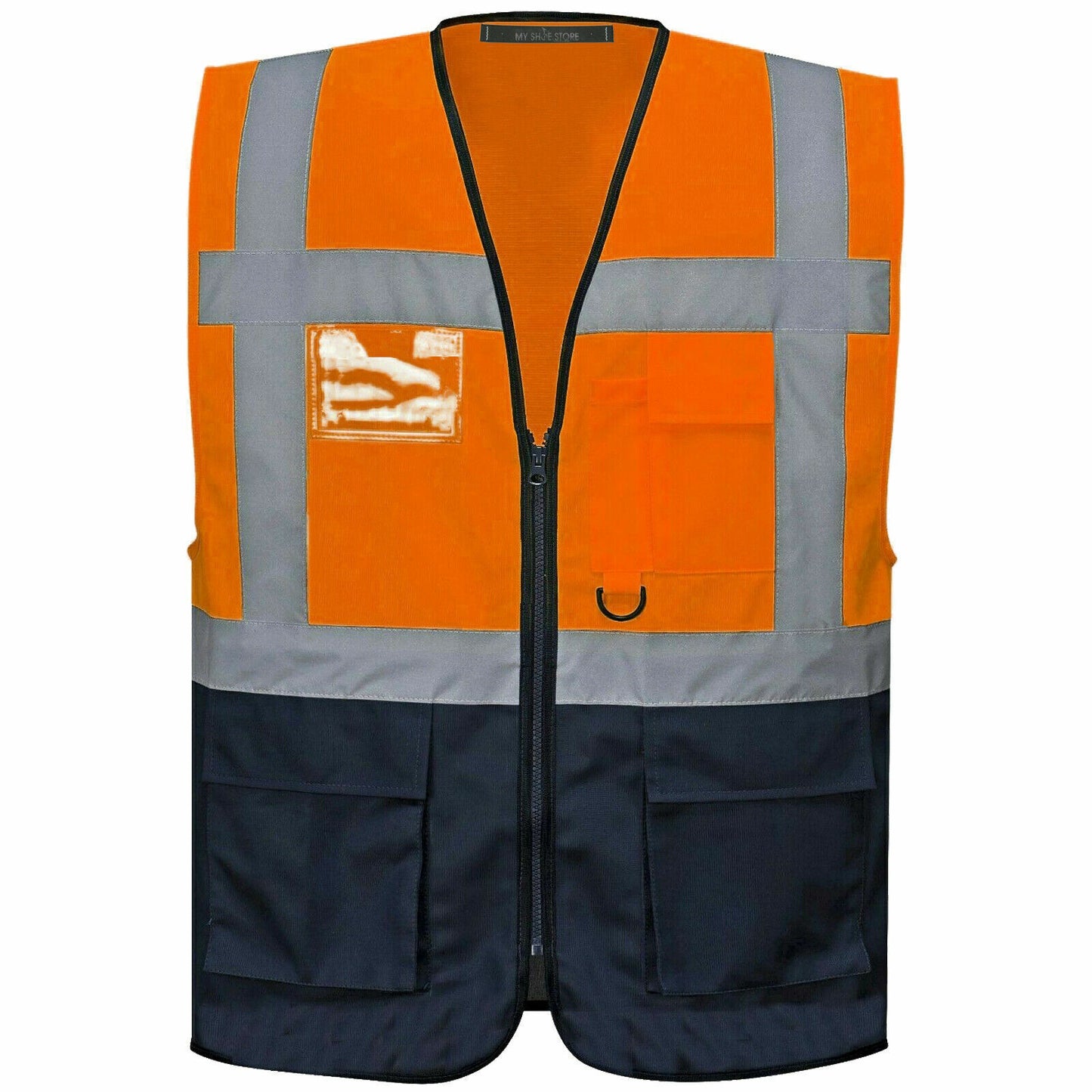 HV330 EXECUTIVE HI VIS VEST FRONT ZIP ID HOLDER REFLECTIVE SAFETY WAISTCOAT HIGH VISIBILITY WORKWEAR MENS TOP SITE PPE VIZ JACKET