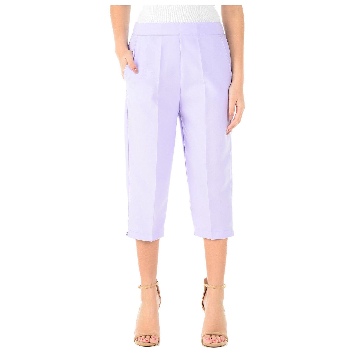 WOMENS 3/4 CAPRI TROUSERS SUMMER LIGHTWEIGHT CROPPED PANTS UK 10–24