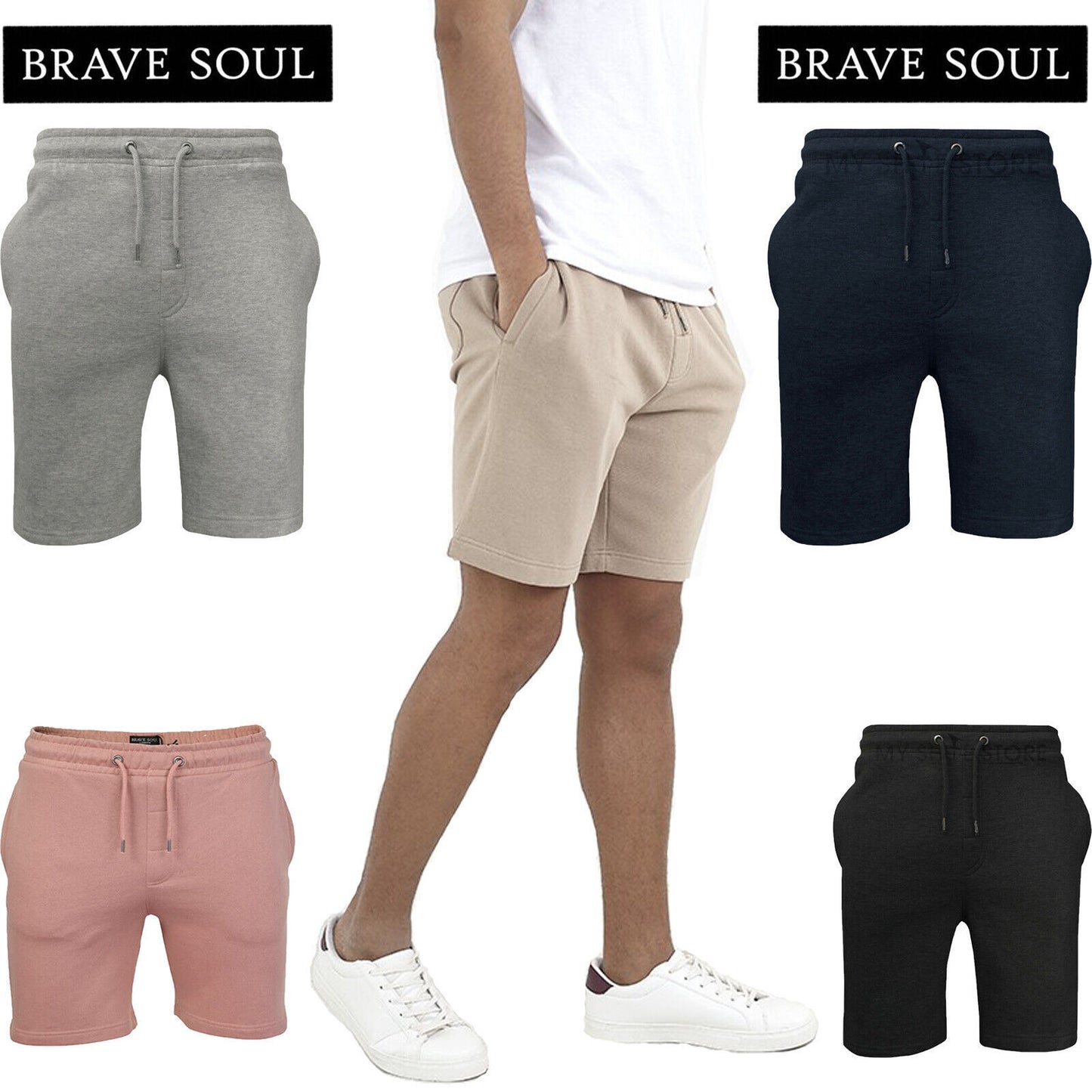 BRAVE SOUL MENS JOGGING SHORTS JERSEY FLEECE BAGGY SWEAT BOTTOMS RUNNING GYM COMFY CASUAL ACTIVEWEAR SUMMER SHORTS