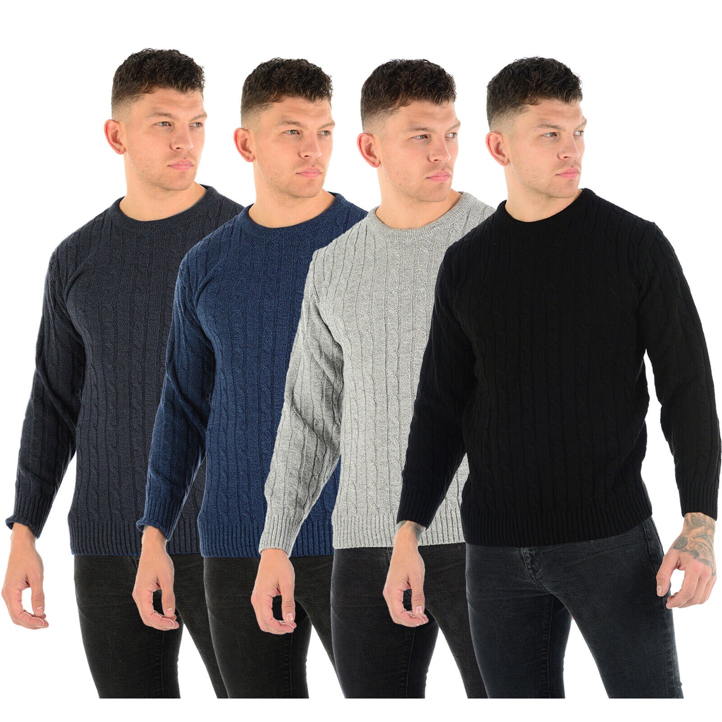 MENS CHUNKY CABLE KNIT JUMPER PLAIN PULLOVER THICK WARM WINTER KNITTED SWEATER Stylish & Warm Pullover Knit