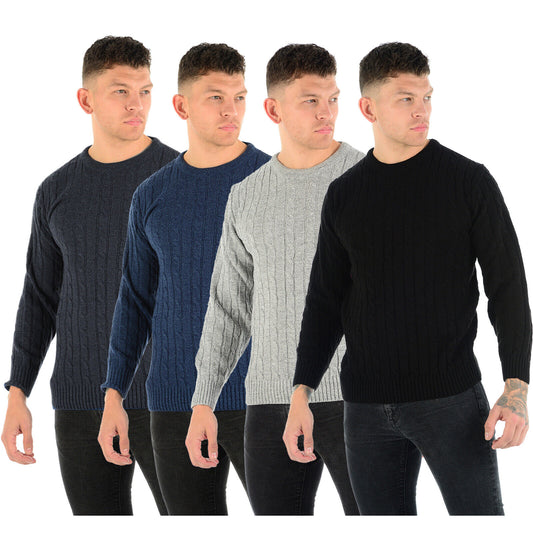 MENS CHUNKY CABLE KNIT JUMPER PLAIN PULLOVER THICK WARM WINTER KNITTED SWEATER Stylish & Warm Pullover Knit