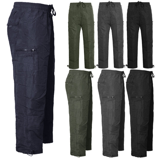 MENS FLEECE LINED THERMAL TROUSERS WINTER CASUAL ELASTICATED WAIST CARGO PANTS